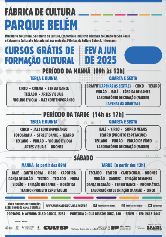 Cursos - 1º Semestre de 2025: Parque Belém