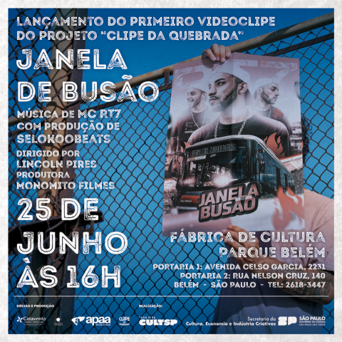 Imagem de anúncio do lançamento do clipe Janela de Busão